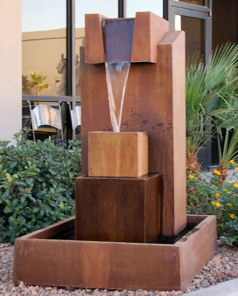 Hierarchy Modern Square Blocked Garden Fountain Made of Stone